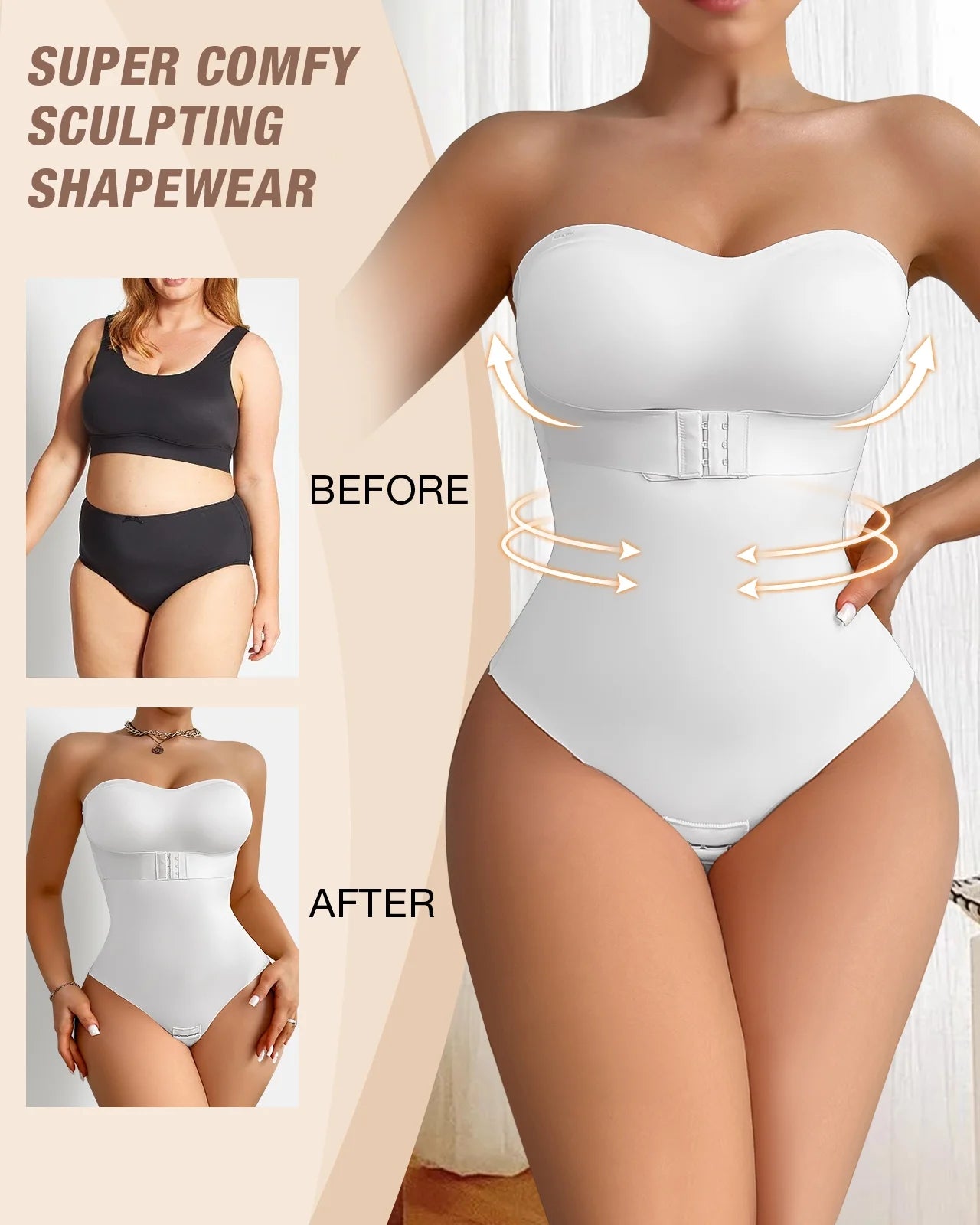 Strapless Shapewear Bodysuits for Women plus Size Tummy Control Shapewear Thong Bodysuit with Built in Bra Body Shaper