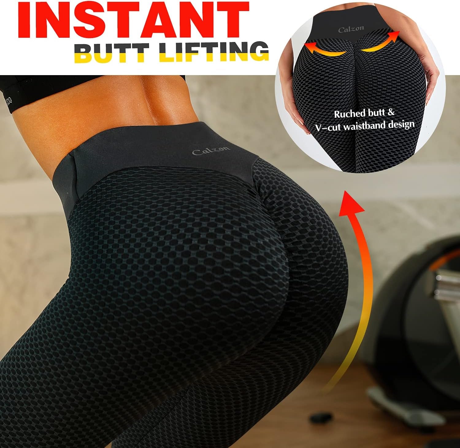 TIK Tok Butt Lifting Leggings, Women’S High Waist Textured Yoga Pants, Tummy Control Workout Tights for Sports Running Black