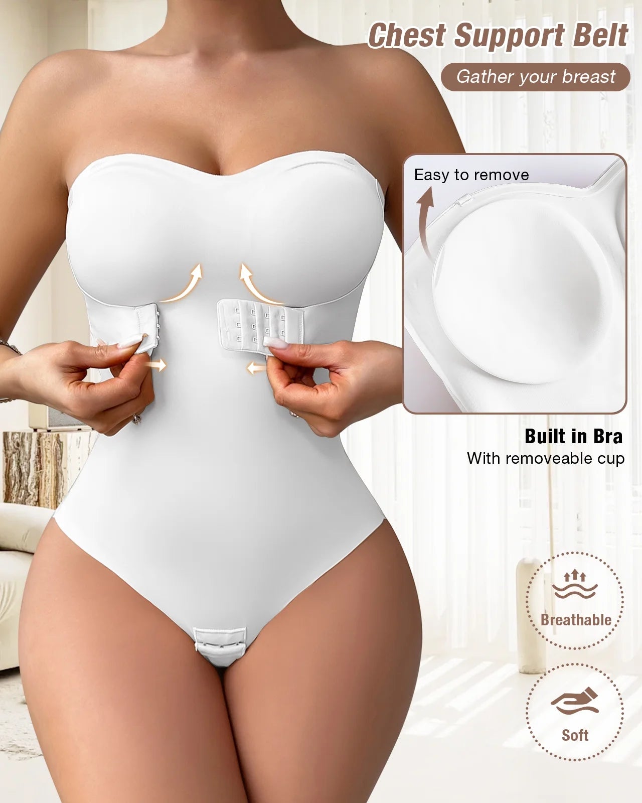 Strapless Shapewear Bodysuits for Women plus Size Tummy Control Shapewear Thong Bodysuit with Built in Bra Body Shaper