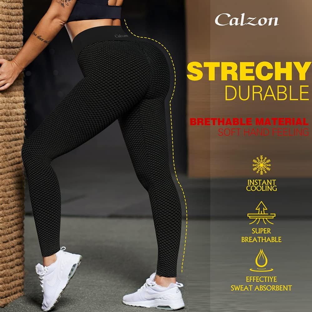 TIK Tok Butt Lifting Leggings, Women’S High Waist Textured Yoga Pants, Tummy Control Workout Tights for Sports Running Black